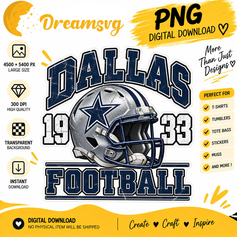 Dallas Cowboys Vintage Grunge Football Helmet 1933 PNG