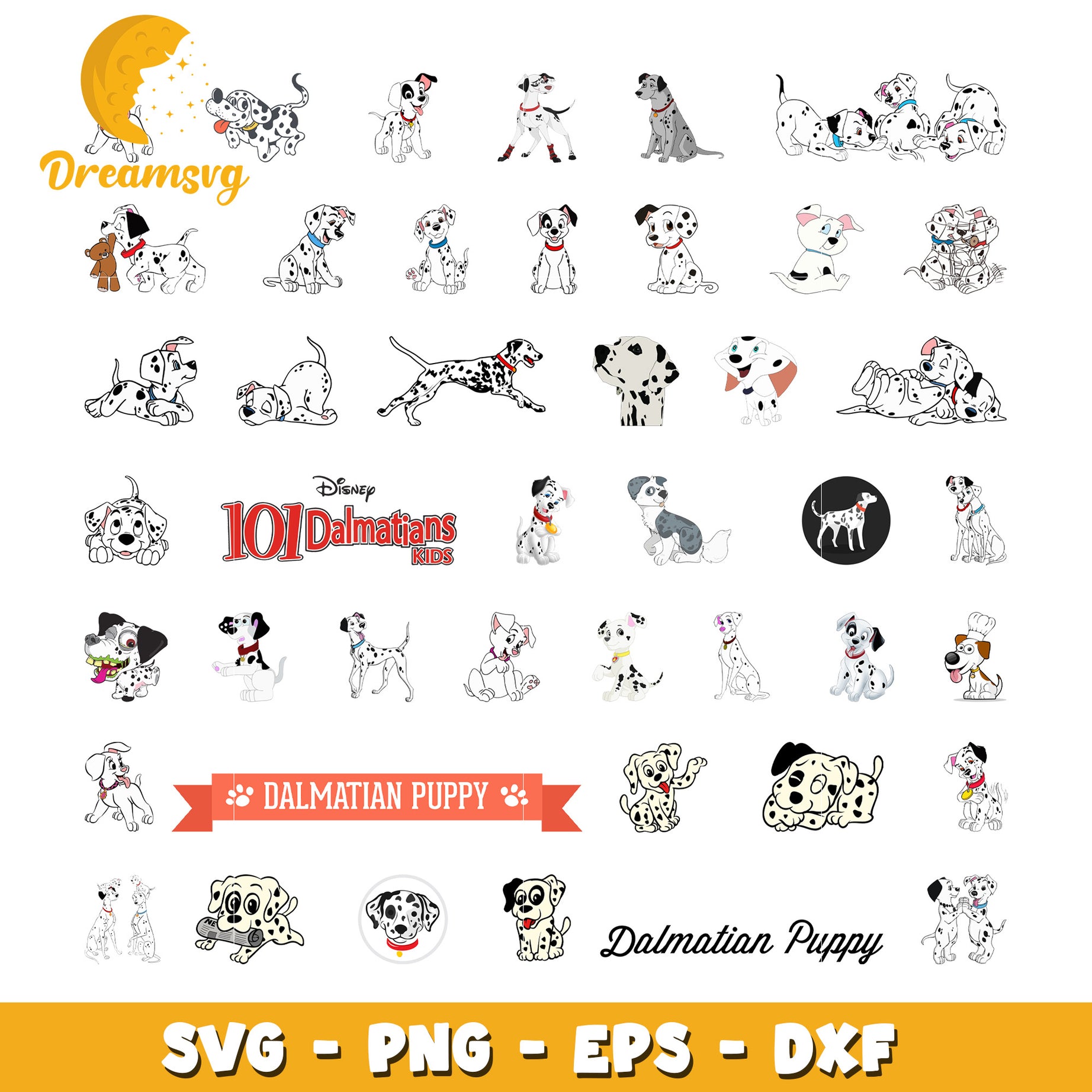 Dalmatians cartoon design svg, 101 dalmatians characters​ svg