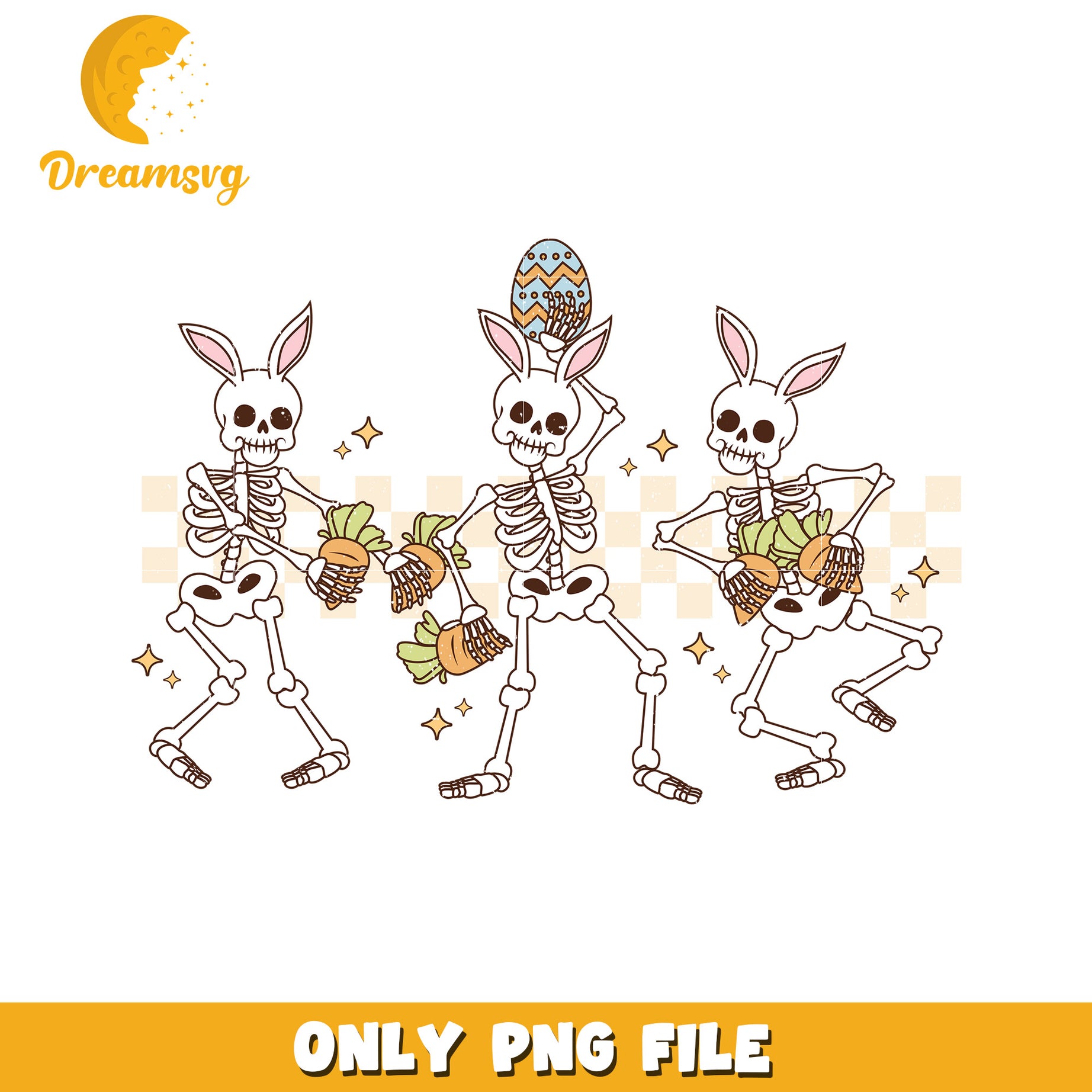 Dancing Skeletons with Bunny Ears and Easter Eggs PNG