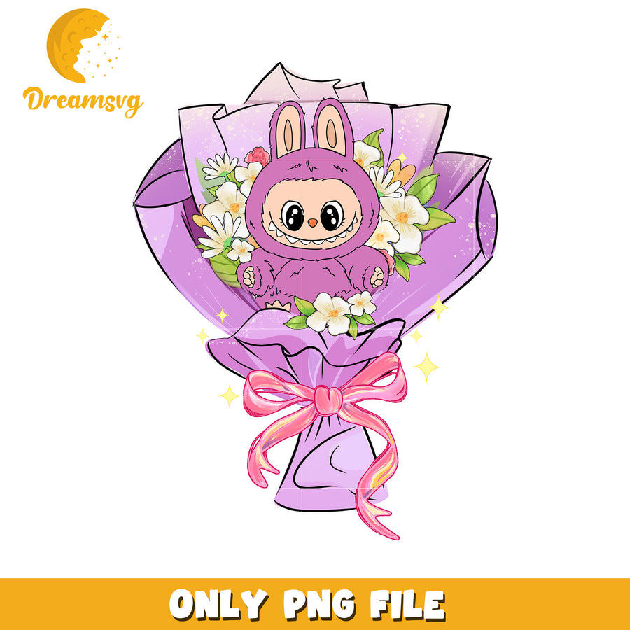 Dark pink labubu flowers png, labubu characters​ png, labubu wallpaper png