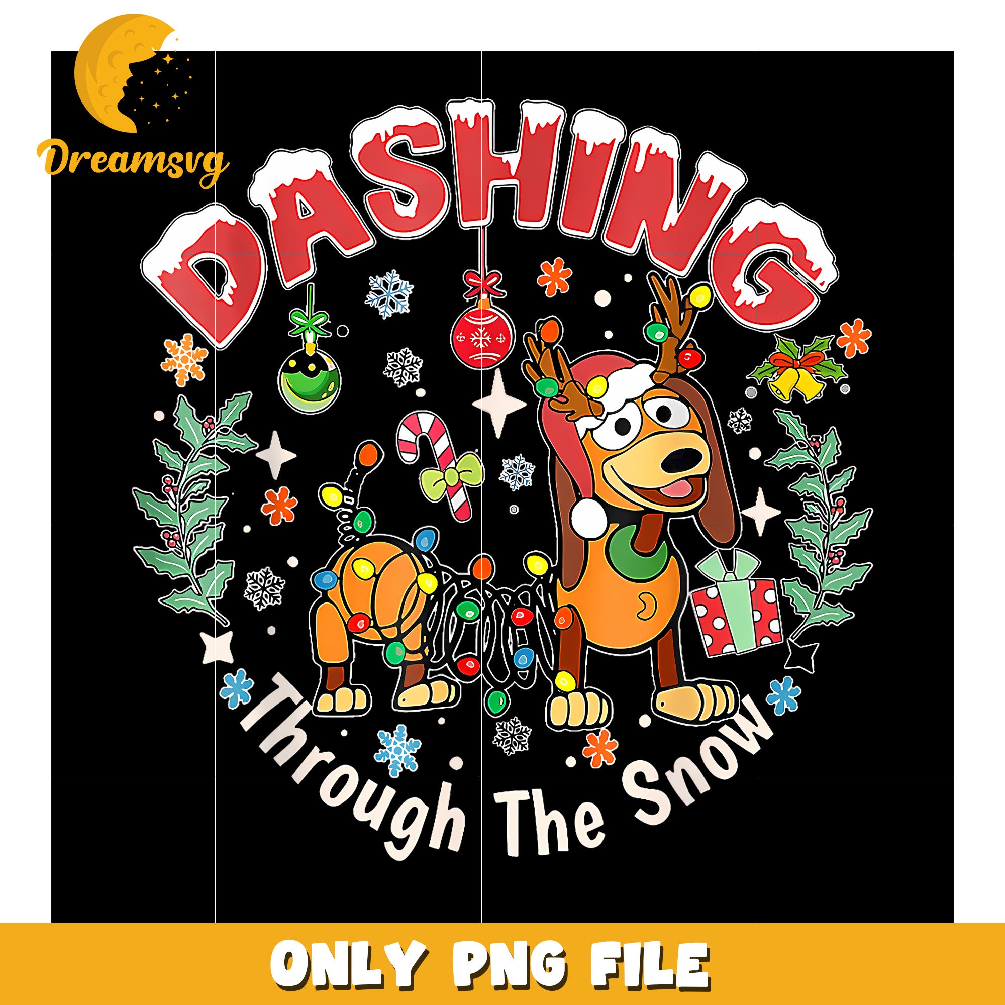 Dashing Through The Snow Dog png, funny christmas png, christmas tree png