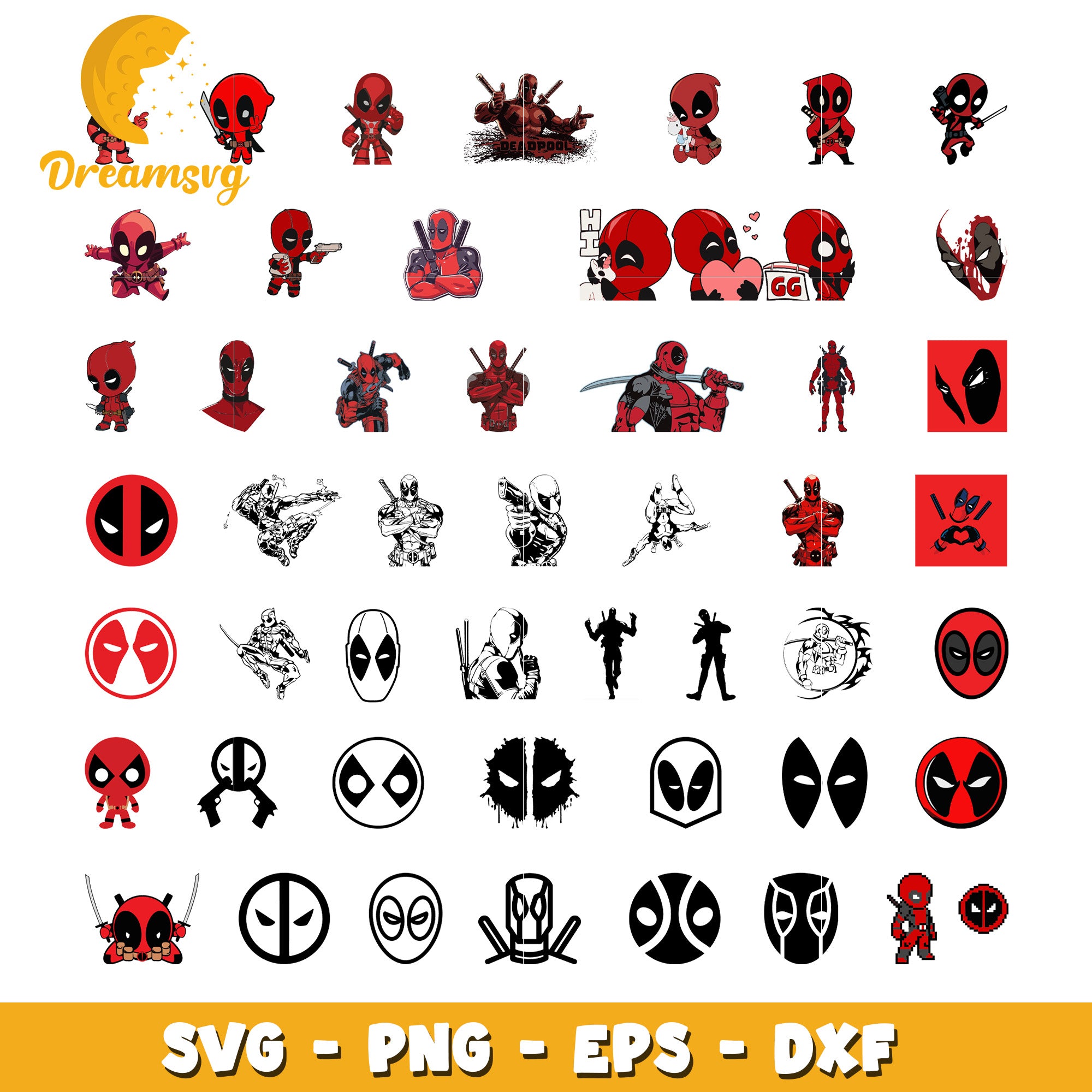 Deadpool cartoon cute bundle svg, deadpool character​ svg