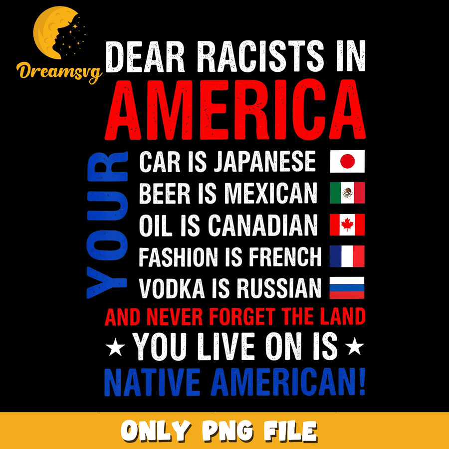 Dear Racists Design PNG, Cultural Message, Bold