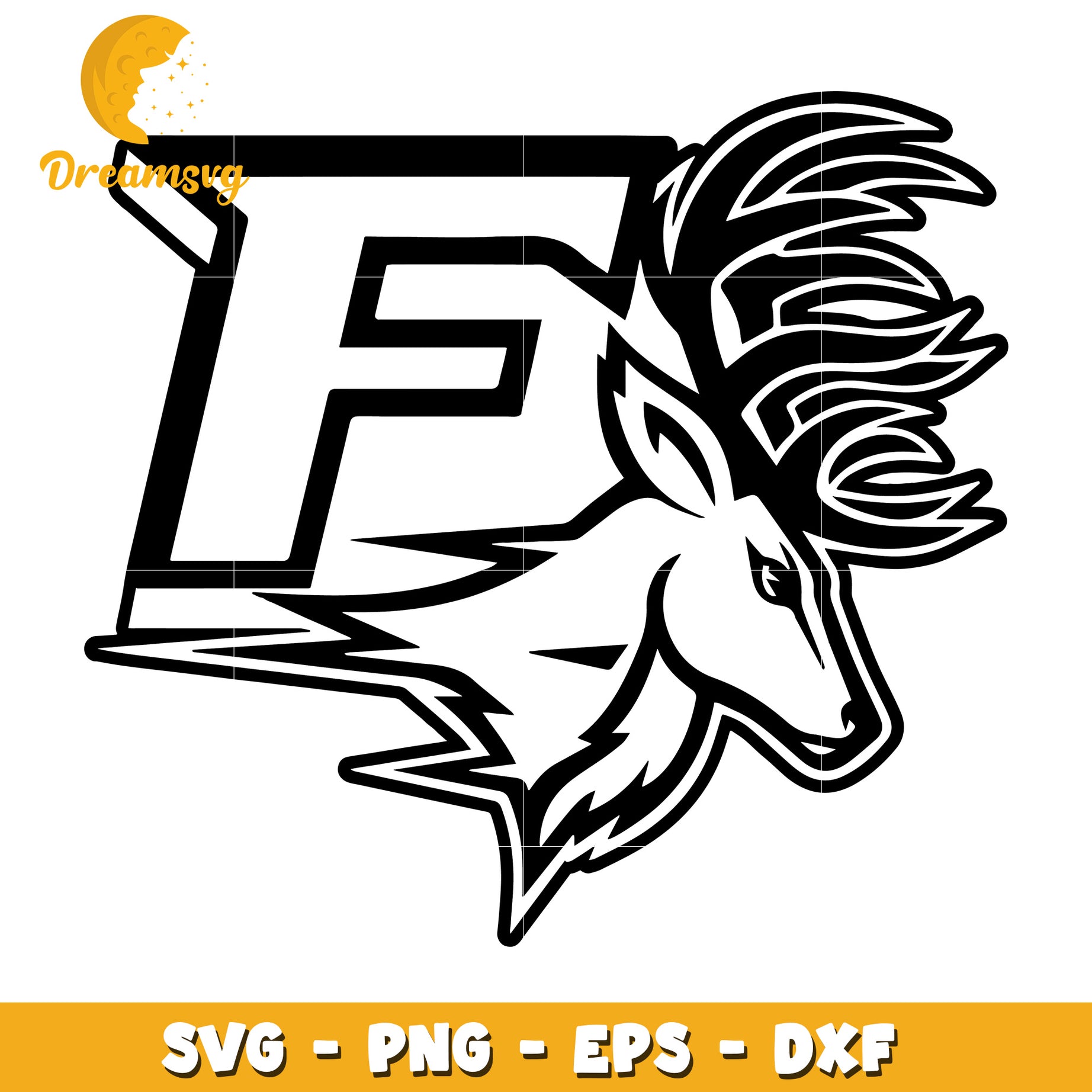 Deer Head Letter F SVG PNG EPS DXF