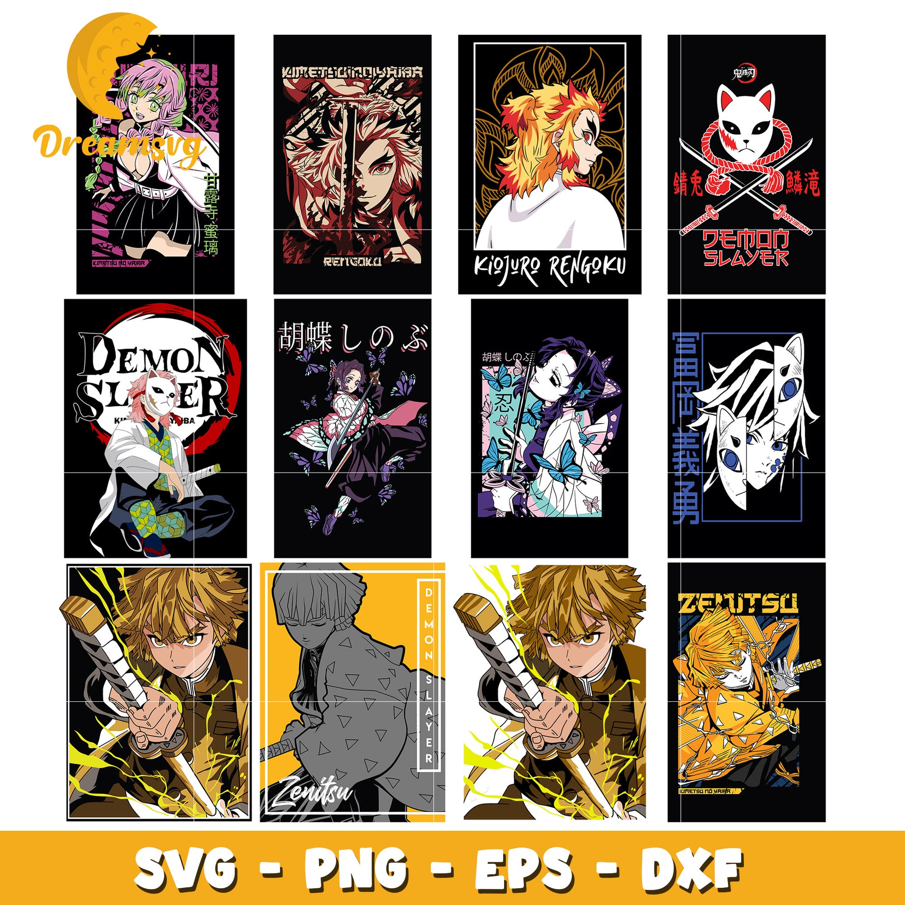 Members demon slayer bundle svg, anime kimetsu no yaiba​ svg