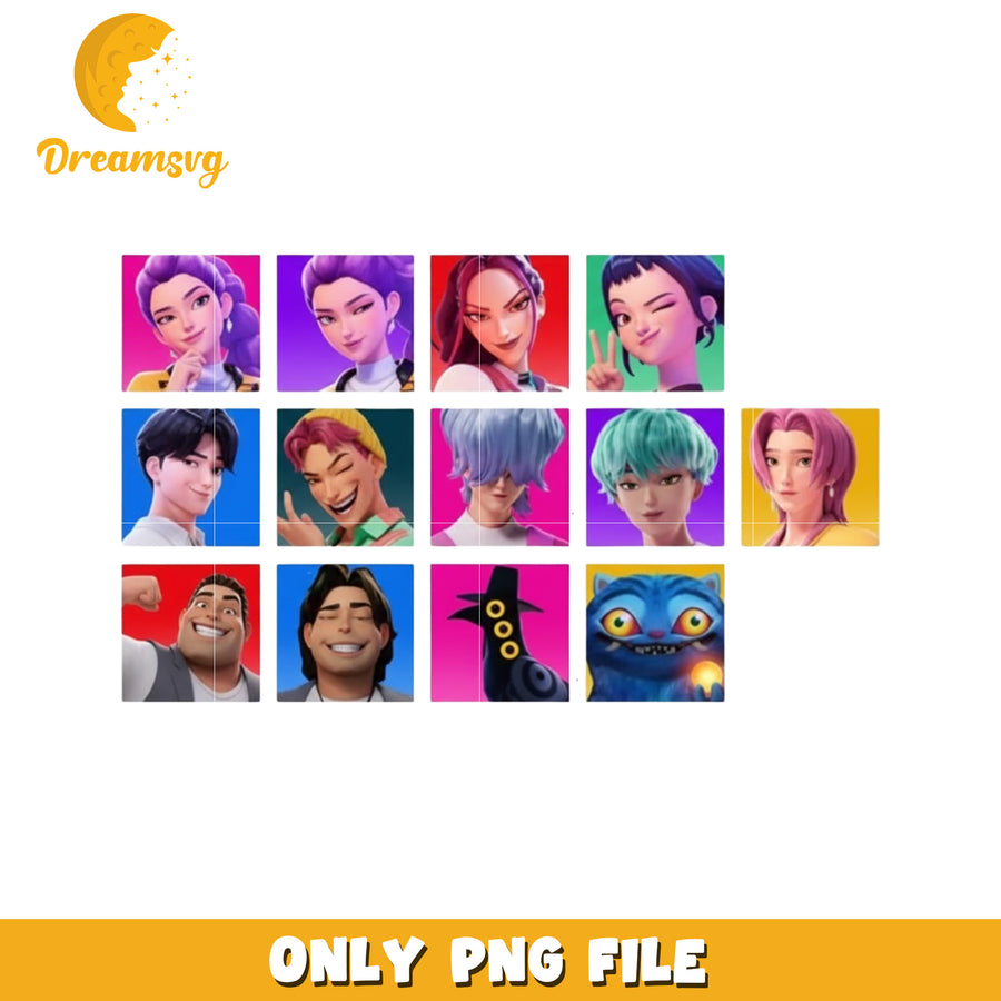 Demon hunters characters png, huntrix​ png, korean cartoons png