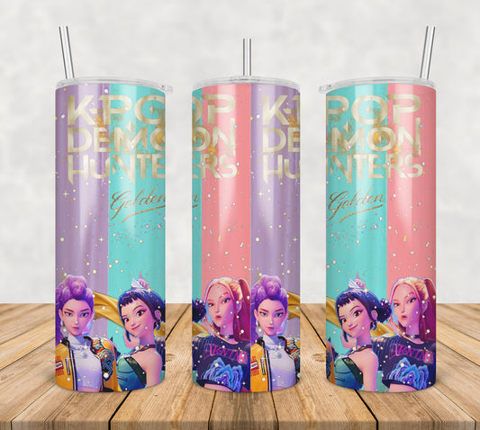 Demon hunters golden tumbler png, golden demon hunters tumbler png, demon hunters kpop tumbler png
