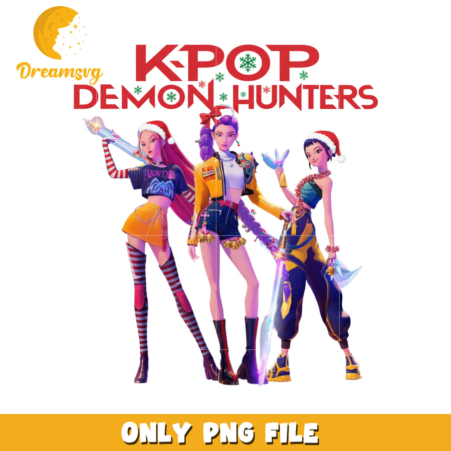 Demon hunters huntrix png, korean cartoon png, christmas sweater​ png