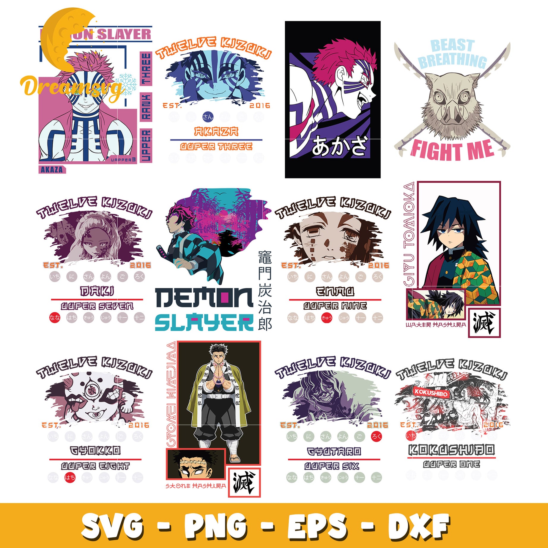 Kimetsu no yaiba​ characters bundle design svg, demon slayer svg