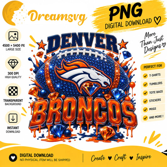 Denver Broncos Bling Glitter Football Sublimation PNG