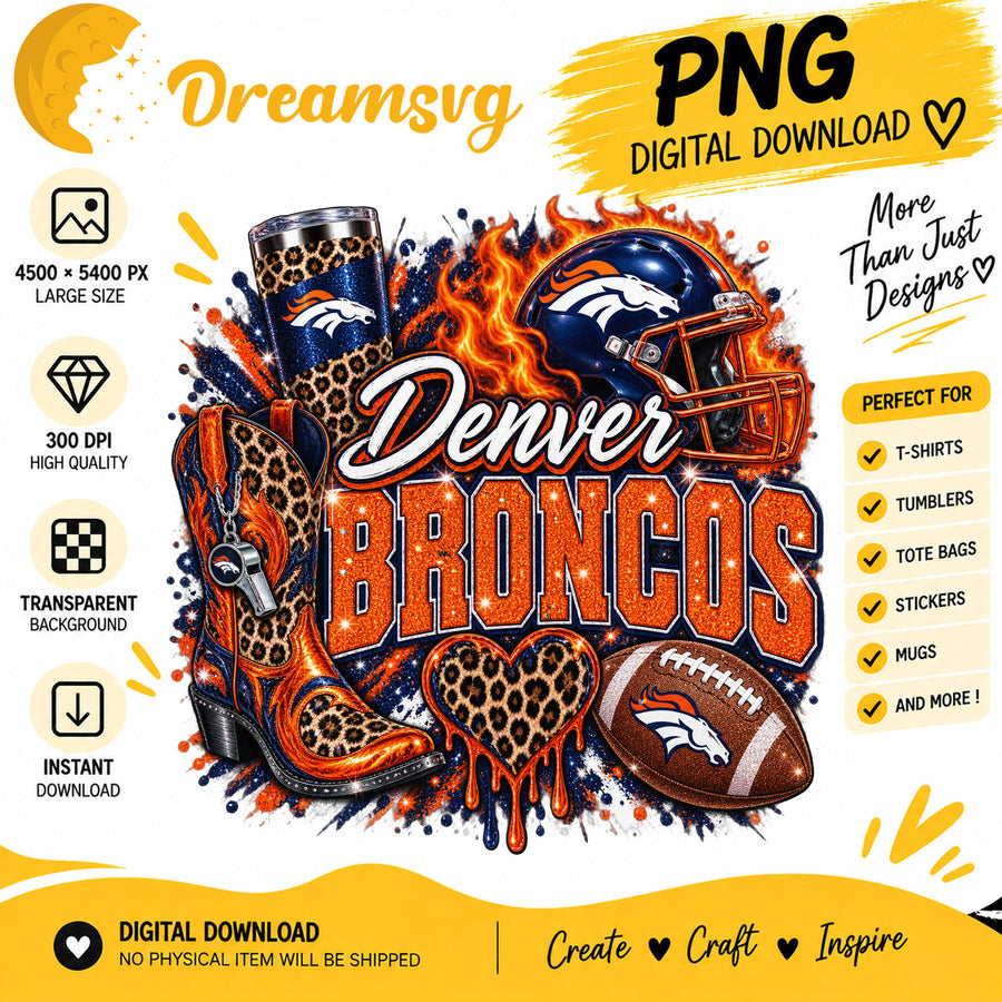 Denver Broncos Bling Glitter Leopard Boots Football PNG