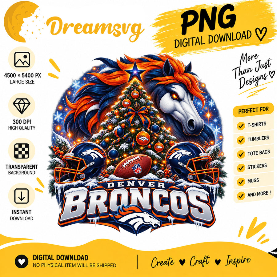 Denver Broncos Christmas PNG, Football Horse Holiday Tree