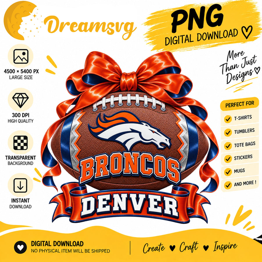 Denver Broncos Coquette Bow Football Sublimation PNG