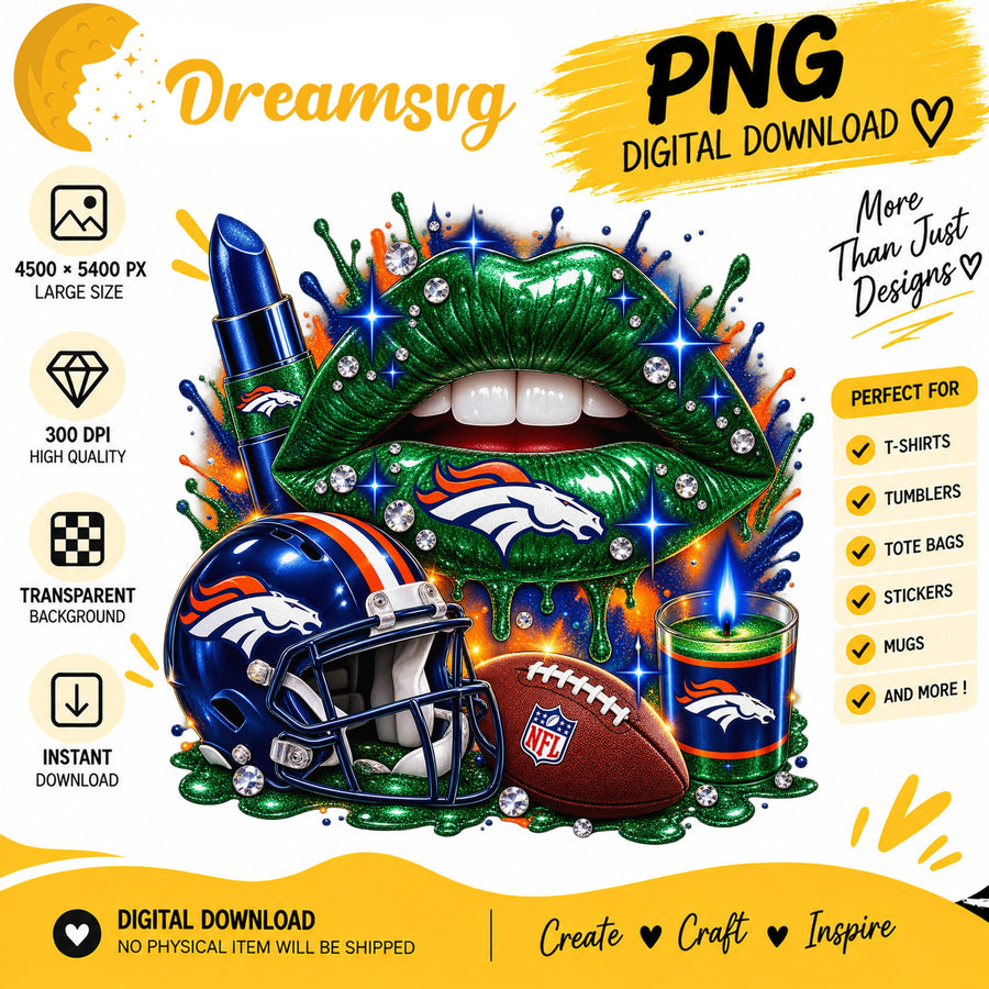 Denver Broncos Dripping Lips PNG, Chibi Portrait Clipart