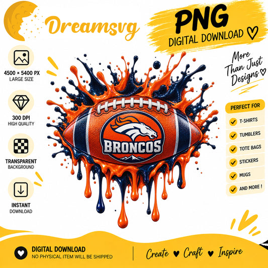 Denver Broncos Dripping Paint Splash Football PNG