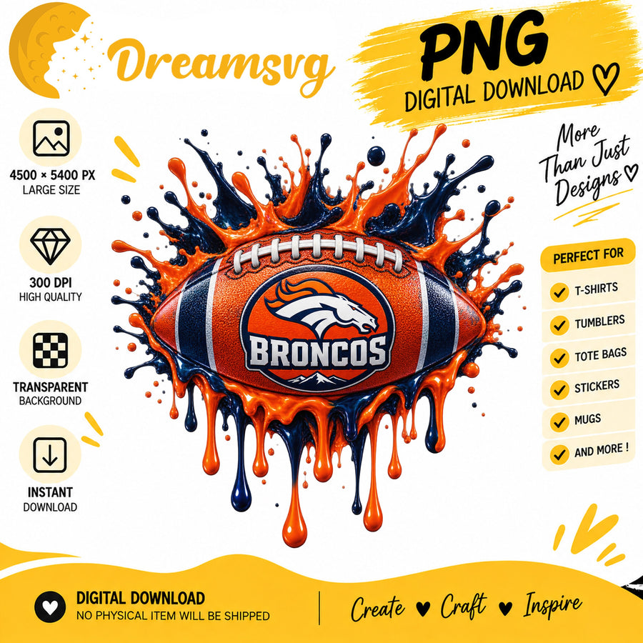 Denver Broncos Dripping Paint Splash Football PNG