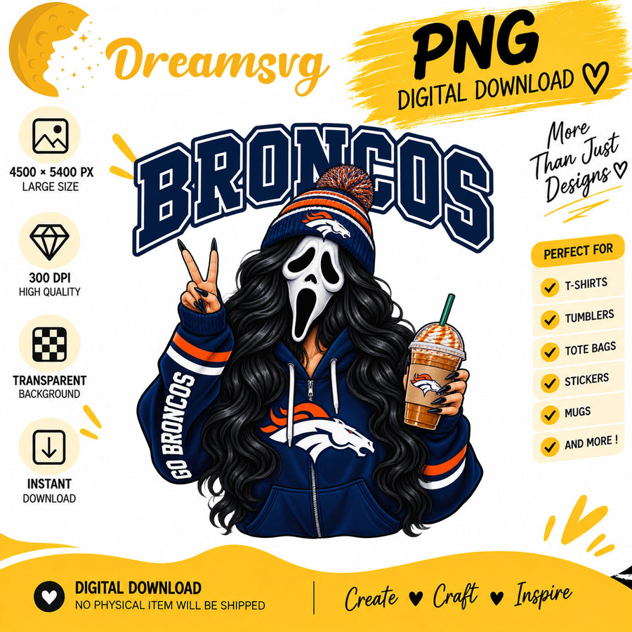 Denver Broncos Ghost Face Halloween Football Fan Girl PNG