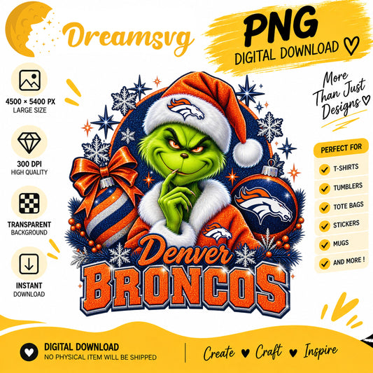 Denver Broncos Grinch Santa Christmas Football PNG
