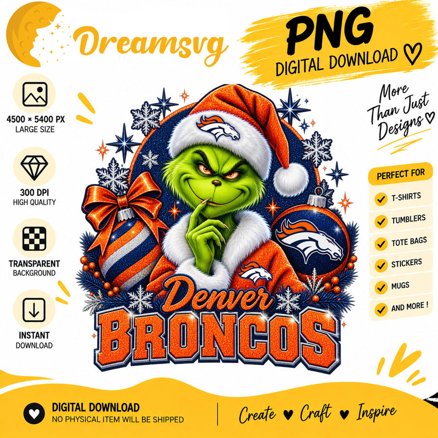 Denver Broncos Grinch Santa Christmas Football PNG