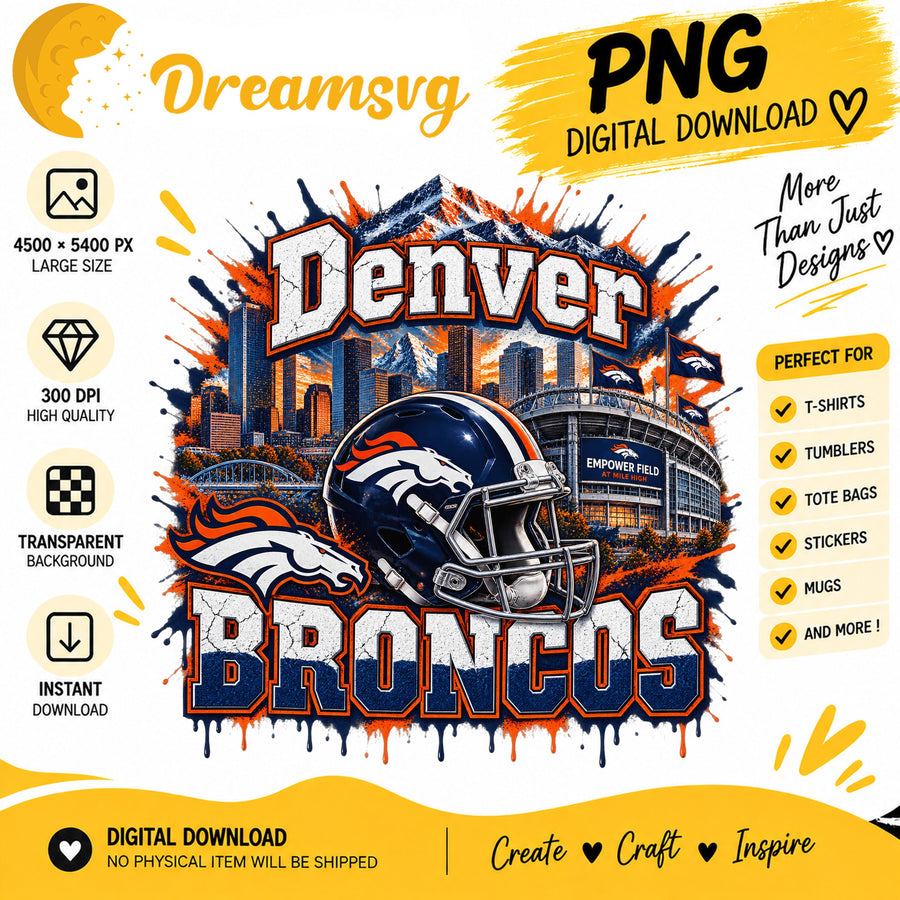 Denver Broncos Grunge Football City Skyline Stadium PNG