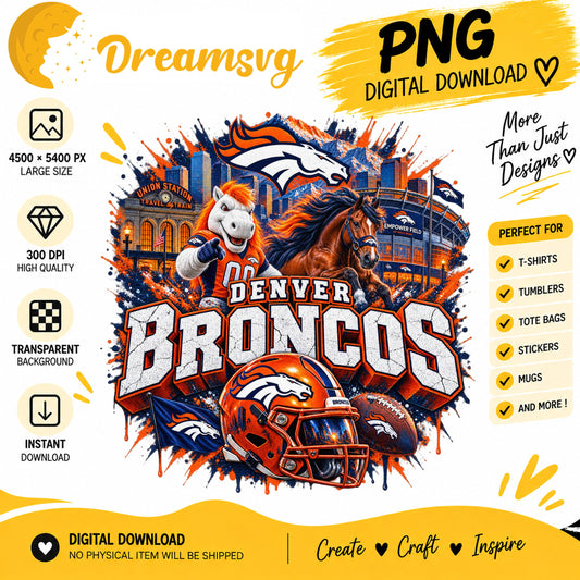 Denver Broncos Mascot Stadium Skyline Football Helmet PNG