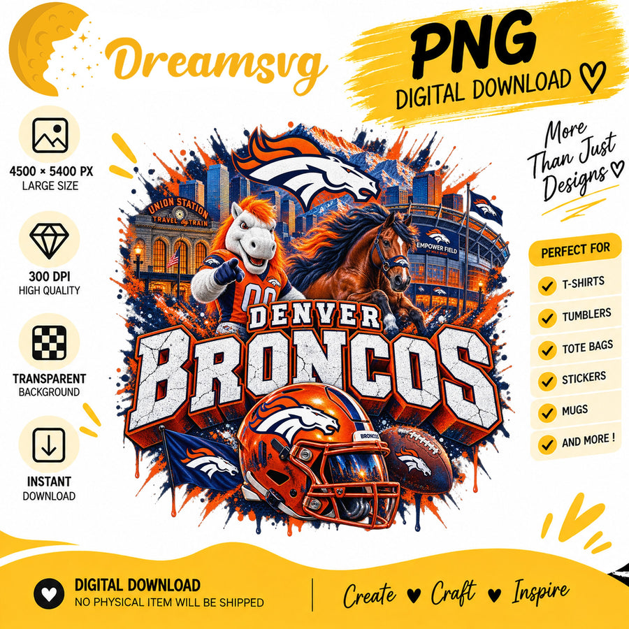 Denver Broncos Mascot Stadium Skyline Football Helmet PNG