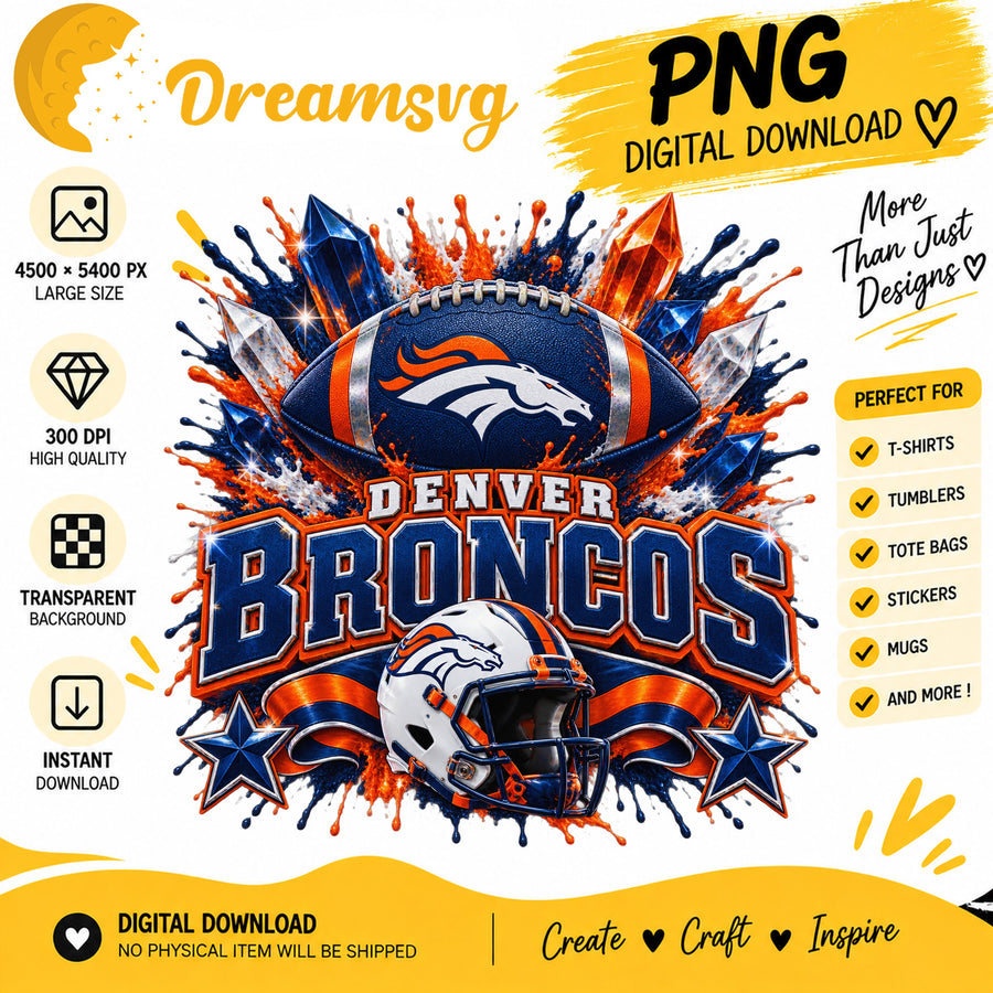 Denver Broncos NFL Football Helmet Crystal Splash PNG