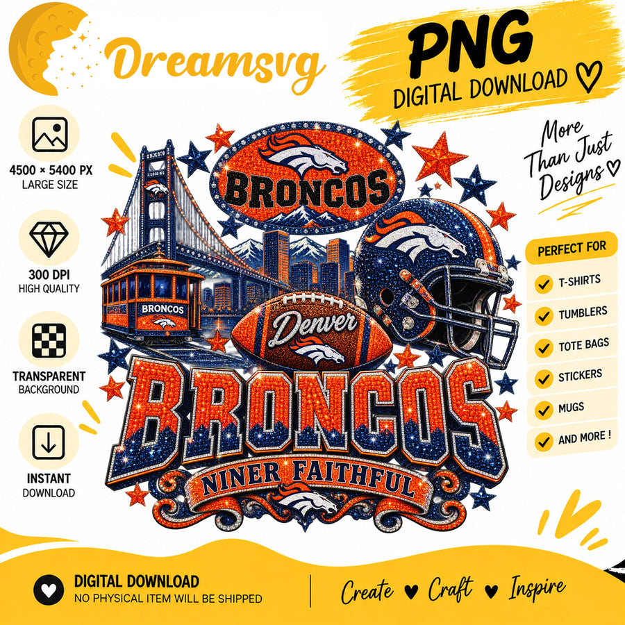 Denver Broncos Niner Faithful Glitter Football City PNG
