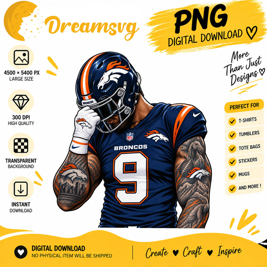 Denver Broncos Tattooed Football Player Sublimation PNG