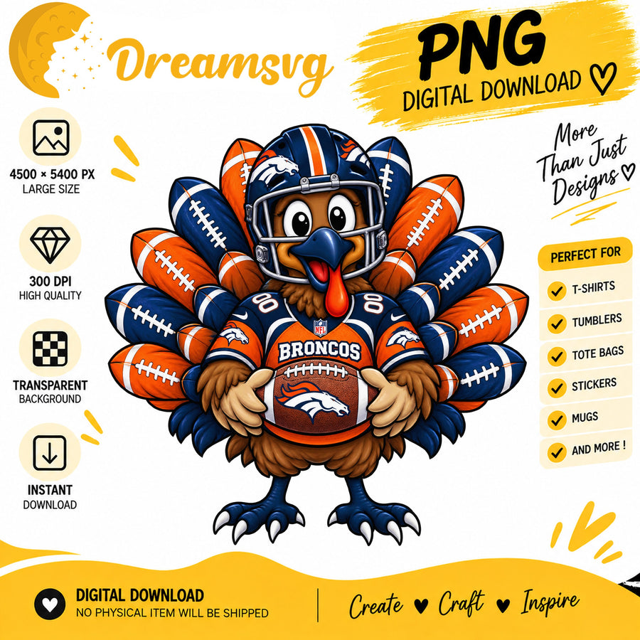Denver Broncos Turkey Thanksgiving Football Fan PNG