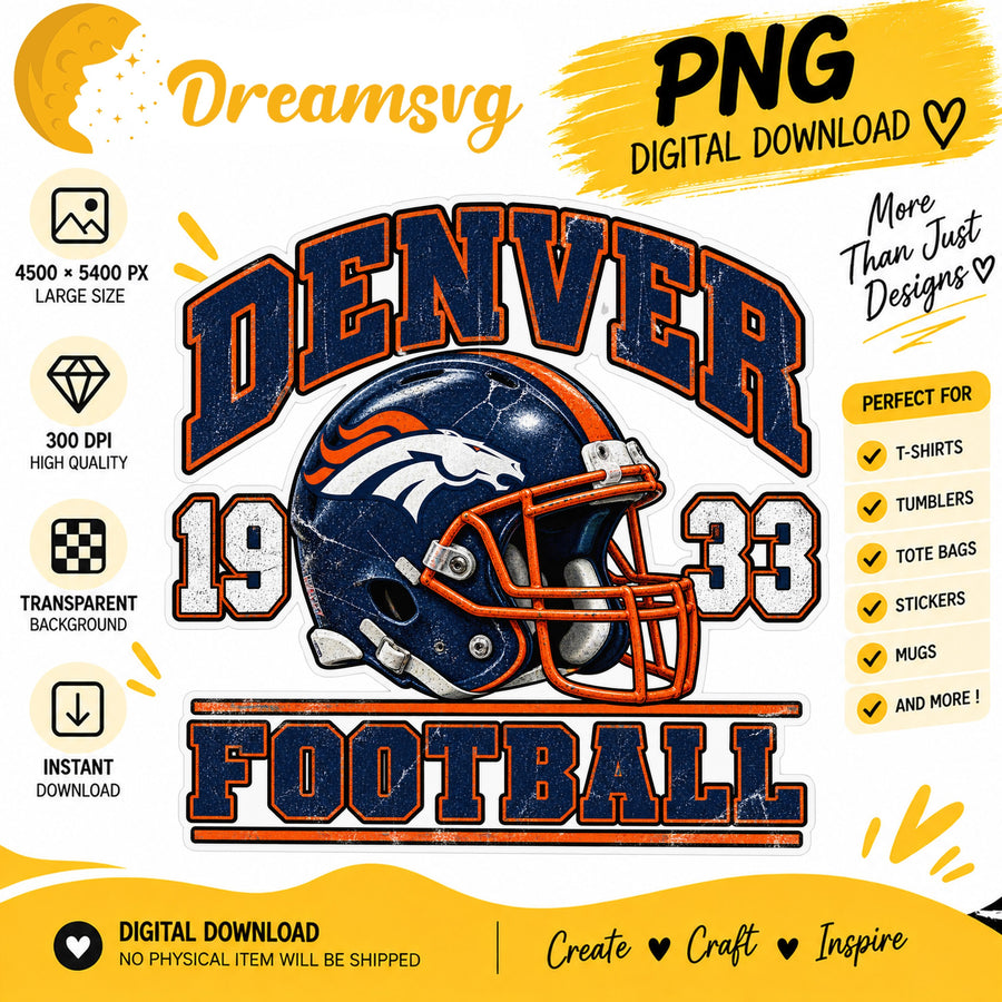 Denver Broncos Vintage Grunge Football Helmet 1933 PNG