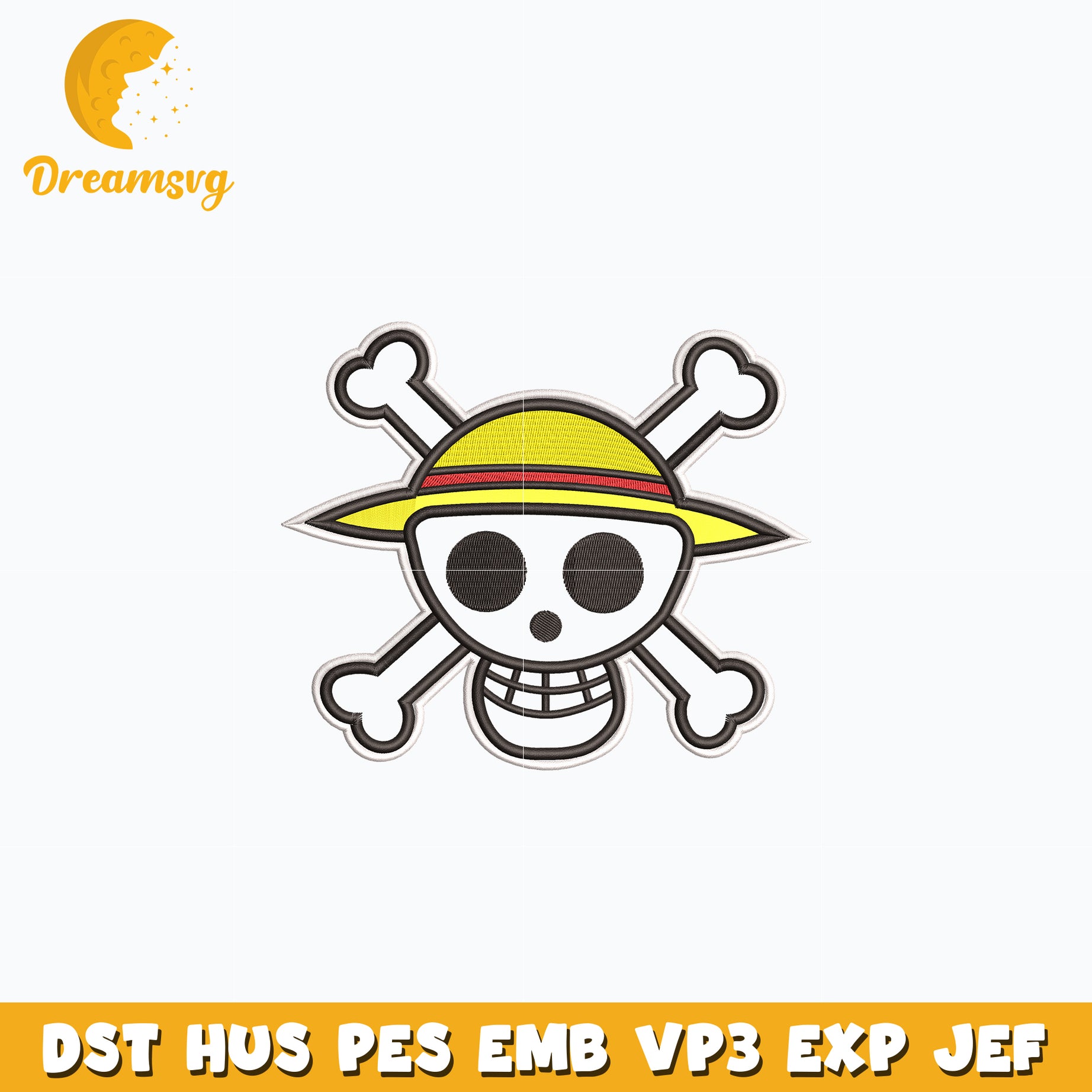 Straw hat pirates logo embroidery design