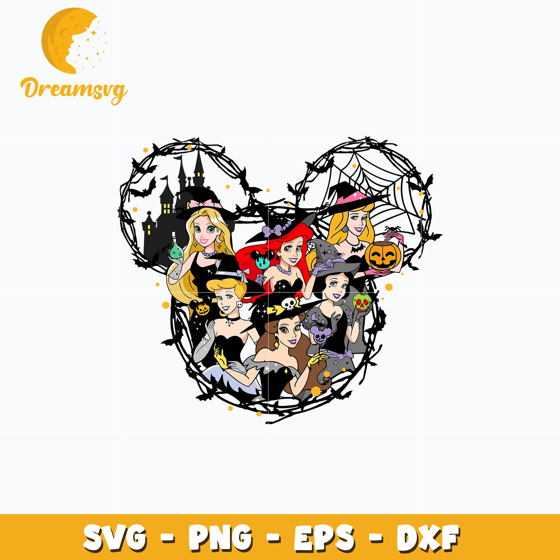 Disney princess Halloween svg, mickey head design svg