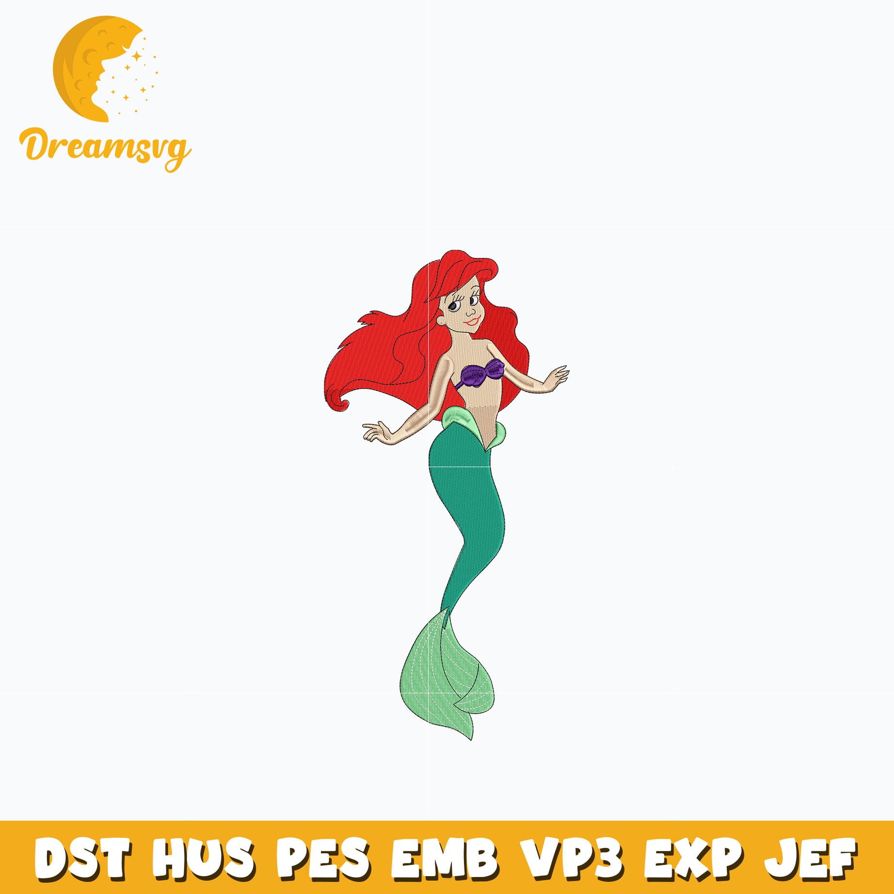 Ariel princess embroidery design