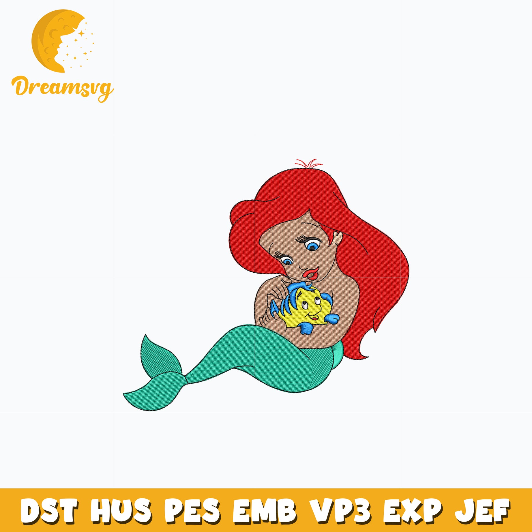 Ariel and flounder embroidery design