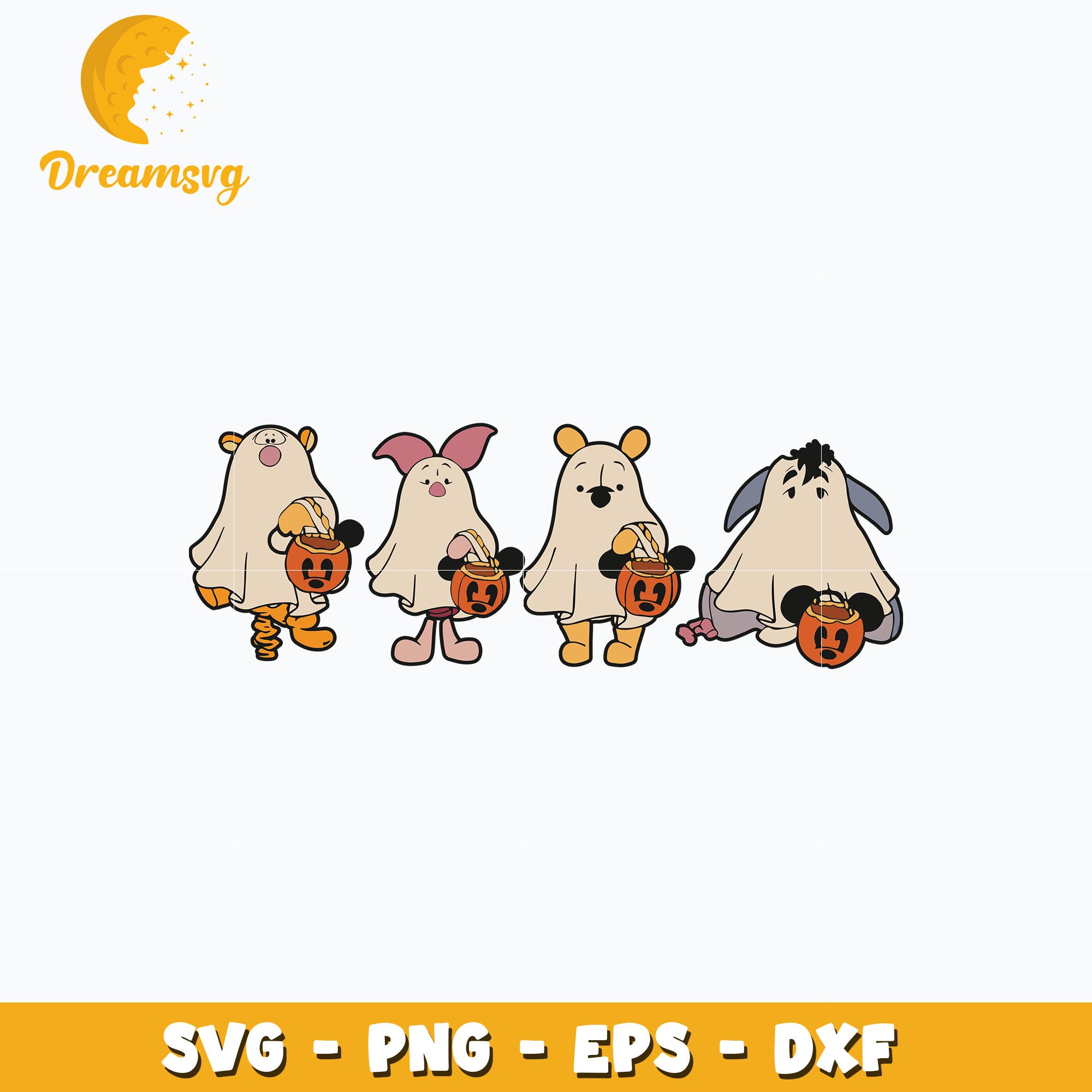 Pooh and friends ghost pumpkin svg