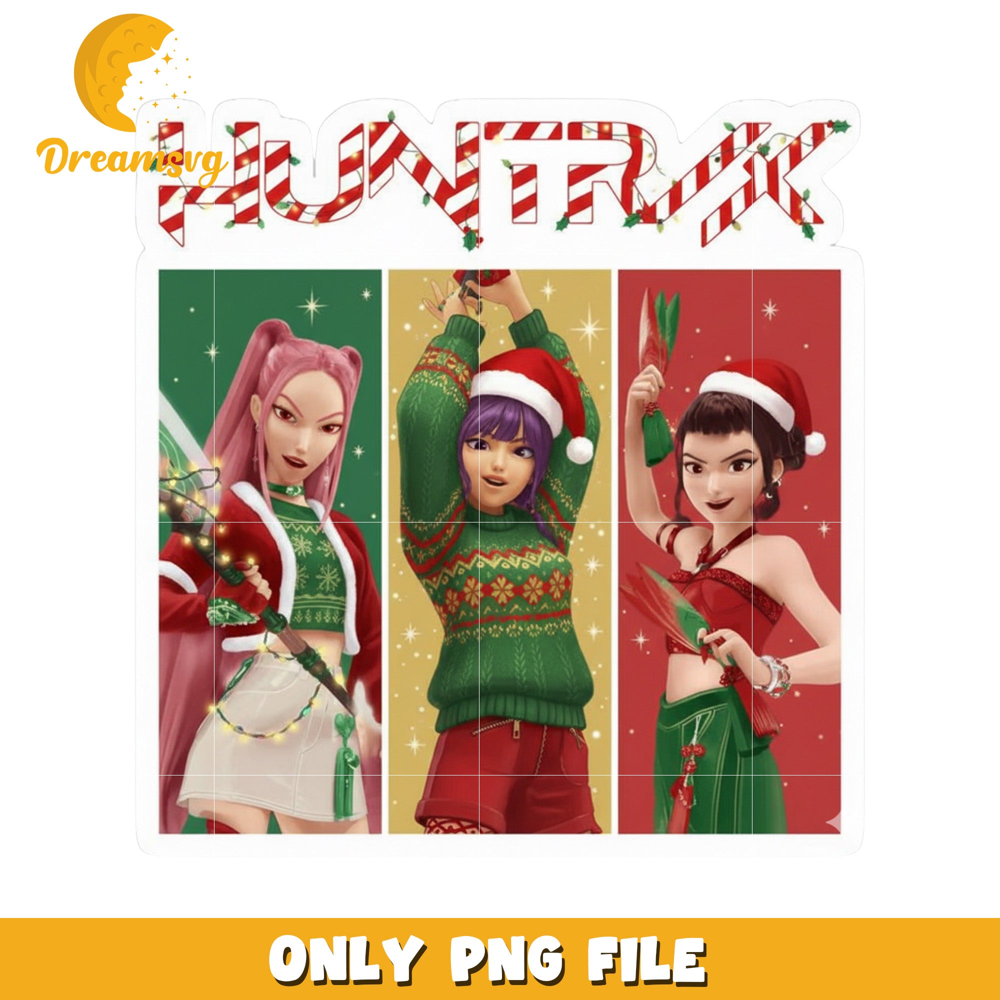 Design of huntrix png, demon hunter png, christmas png