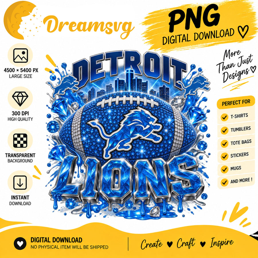 Detroit Lions Bling Glitter Football Sublimation PNG