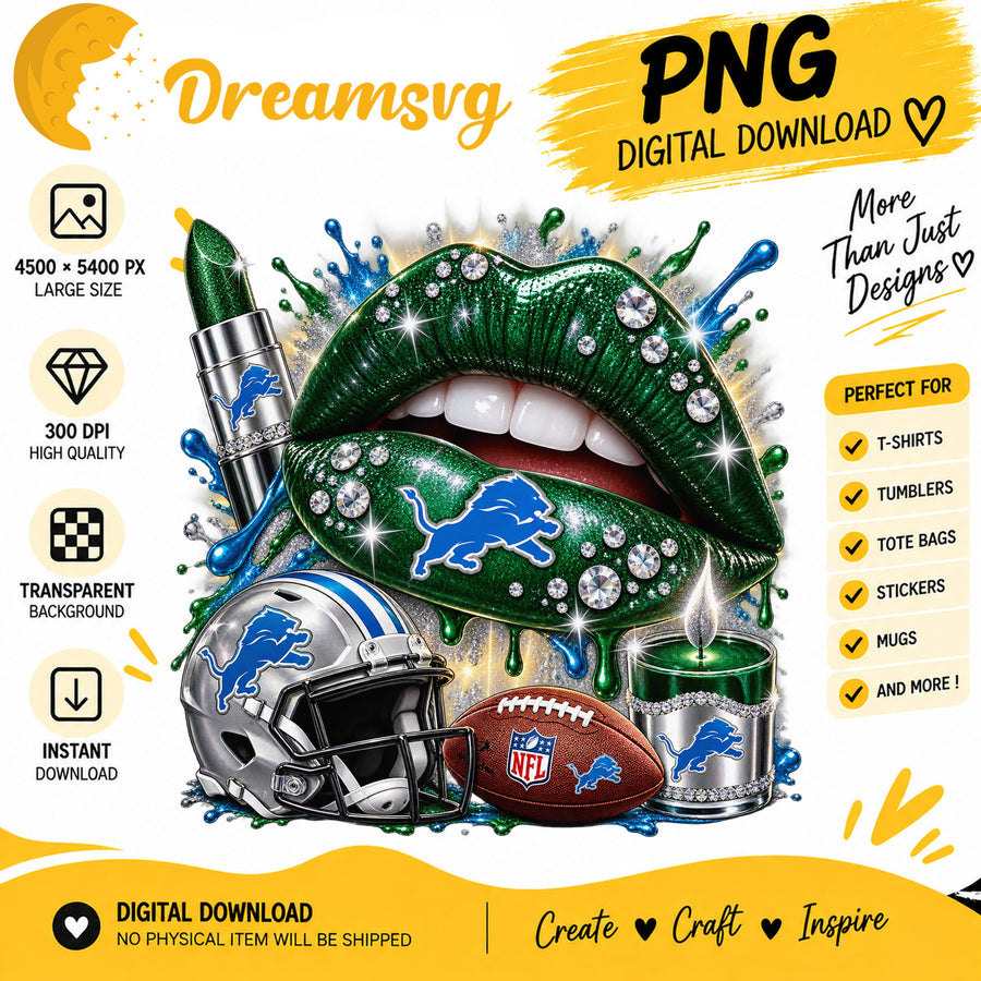 Detroit Lions Dripping Lips PNG, Quote Portrait Clipart