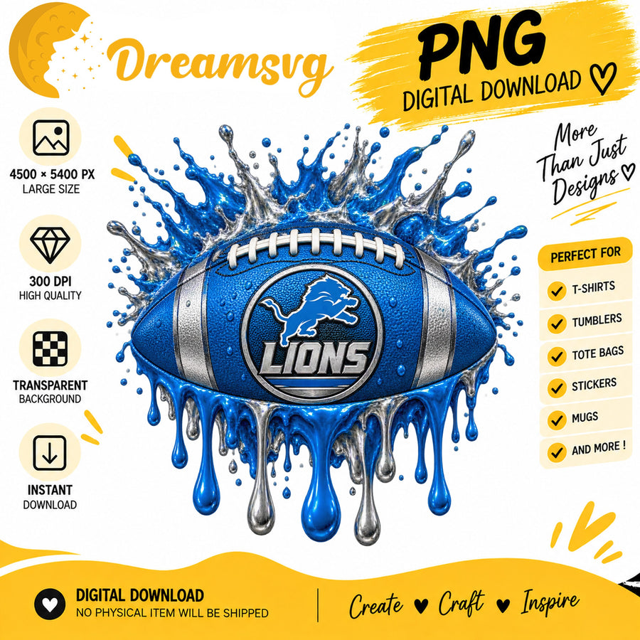 Detroit Lions Dripping Paint Splash Football PNG