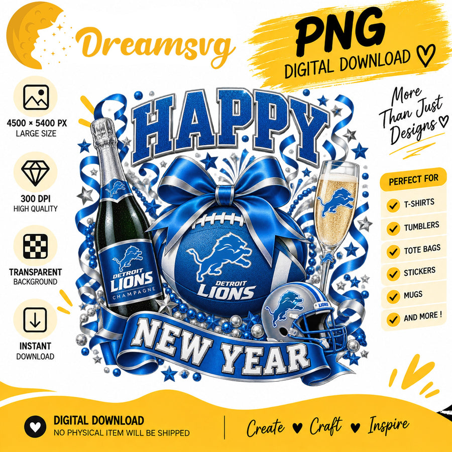 Detroit Lions Happy New Year PNG, Cute Craft Clipart v5