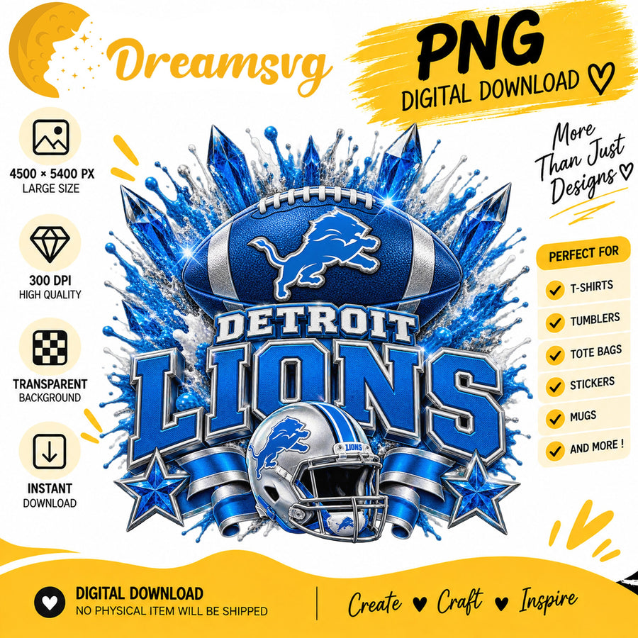 Detroit Lions NFL Football Helmet Crystal Splash PNG