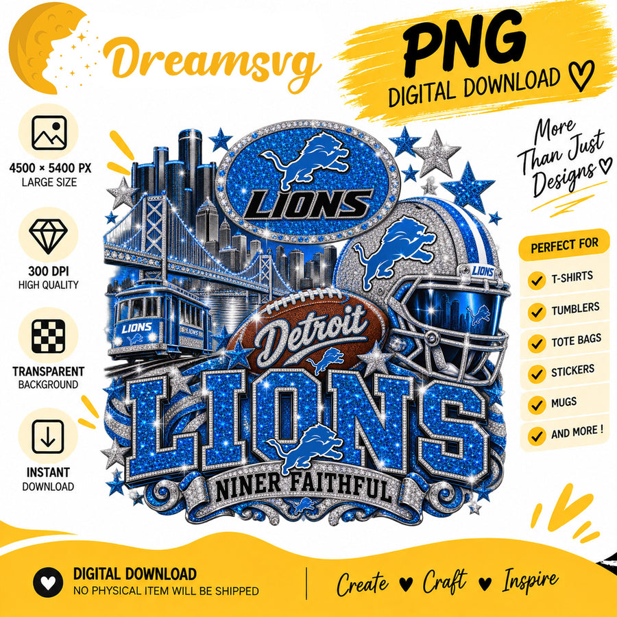 Detroit Lions Niner Faithful Glitter Football City PNG