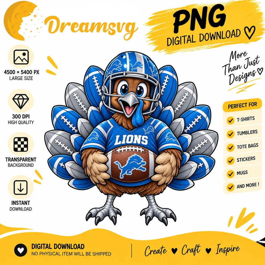 Detroit Lions Turkey Thanksgiving Football Fan PNG