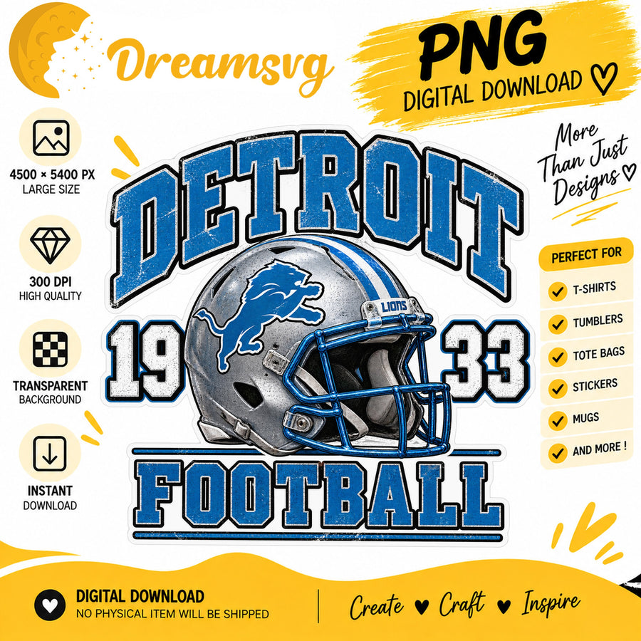 Detroit Lions Vintage Grunge Football Helmet 1933 PNG