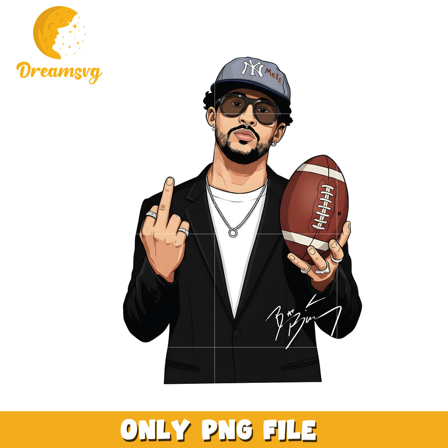 Digital illustration bad bunny png, nfl streetwear png, latino sports png