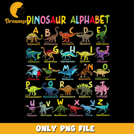 Dinosaur Alphabet A To Z Educational Chart PNG, Dino ABC, Kids PNG