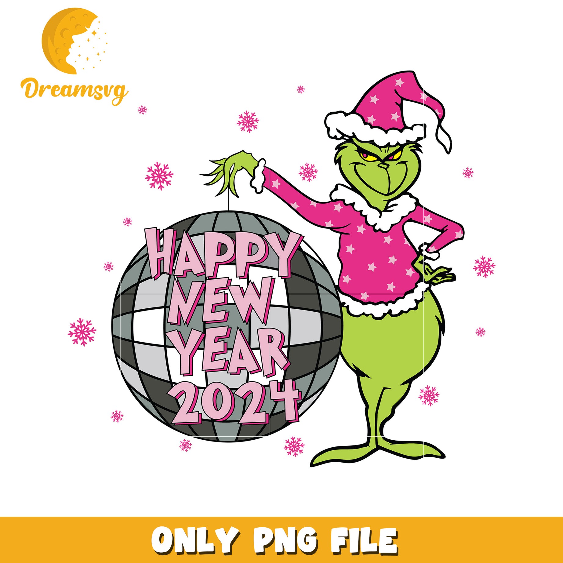 Disco happy new year png, grinch smile png, christmas decor png