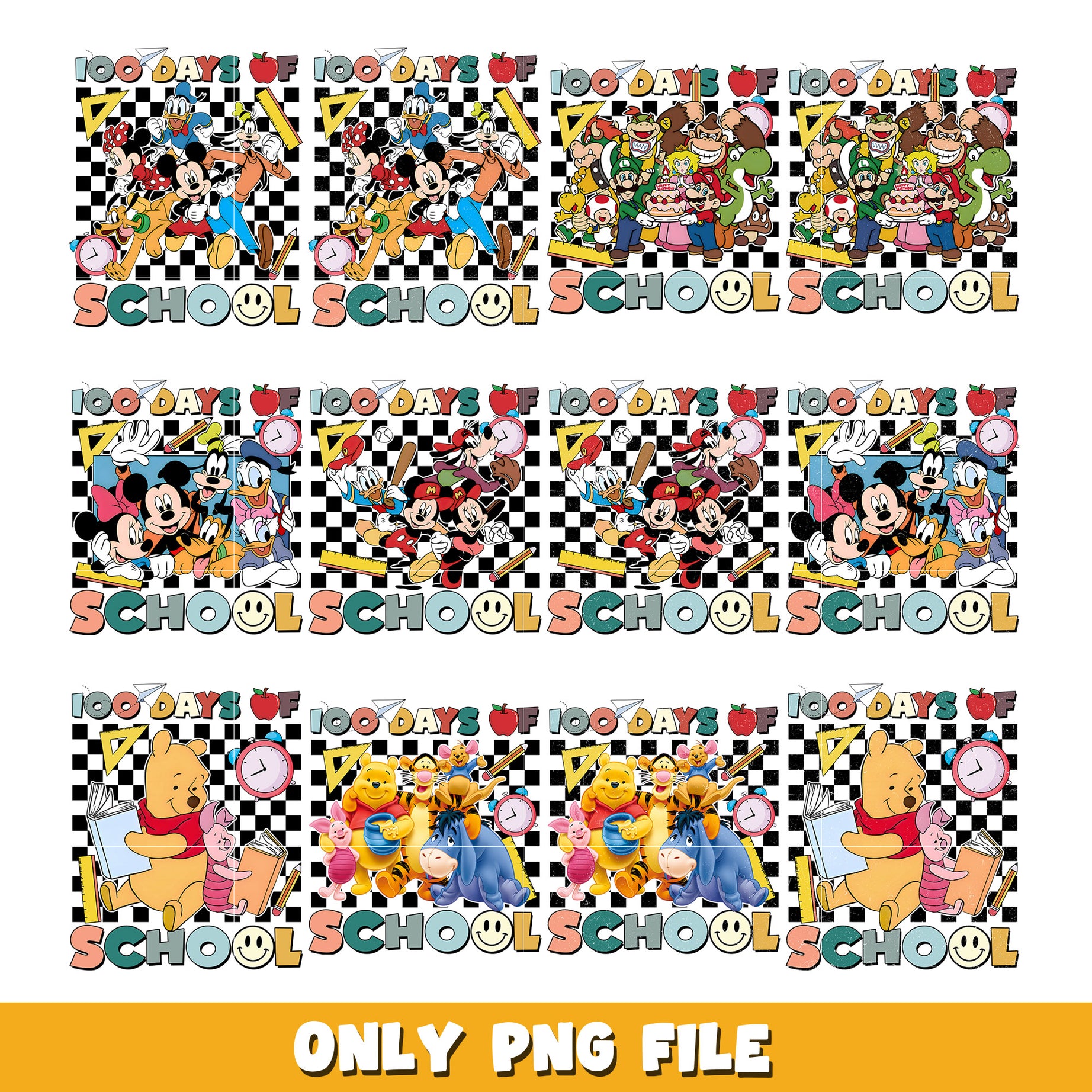 Disney friends 100 day school bundle png,  Disney cartoon png, Digital download  