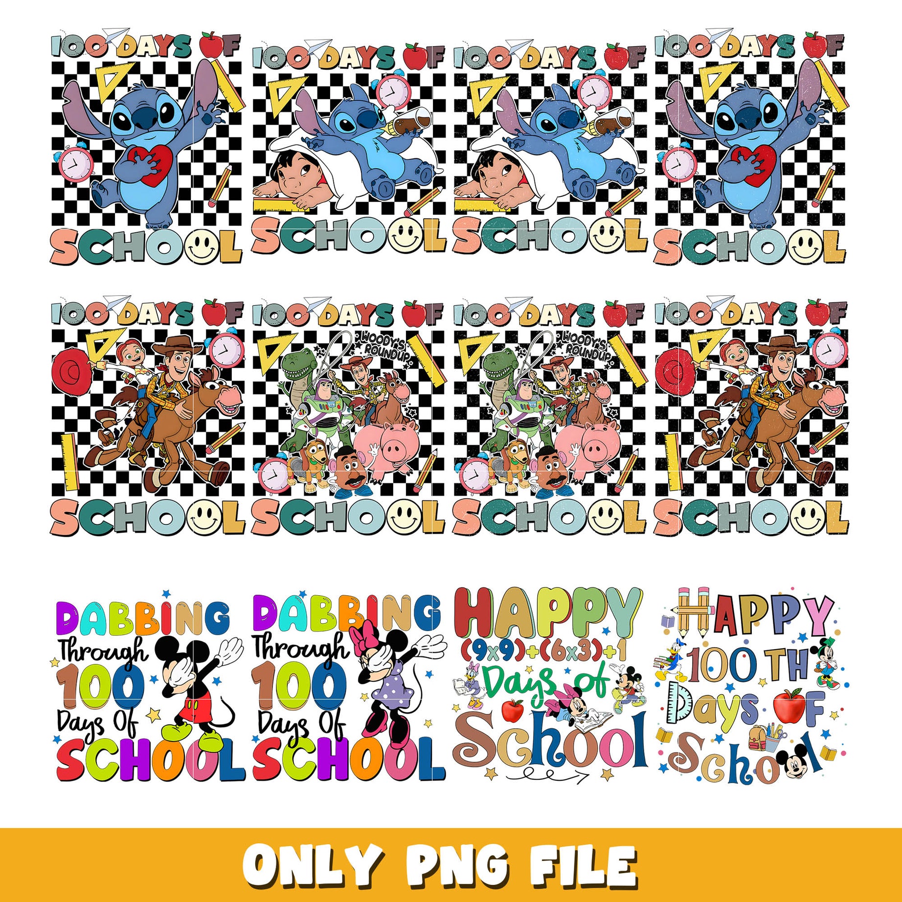 Mickey friends 100 day of school png bundle, Disney school png, Disney png